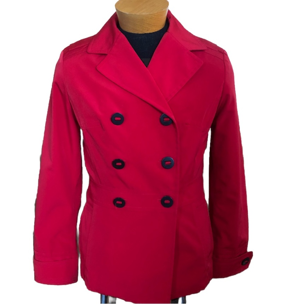 Esprit red Double-Breasted polyester Pea Coat short trench coat size medium